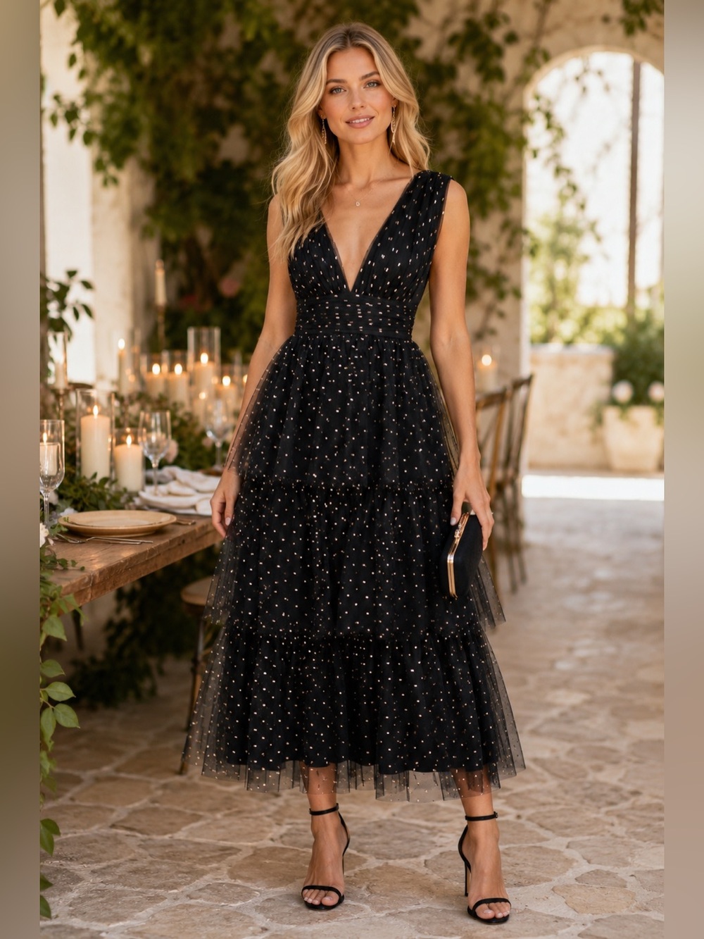Lulus Decadent Impression Metallic Tiered Tulle Midi Cocktail Dress